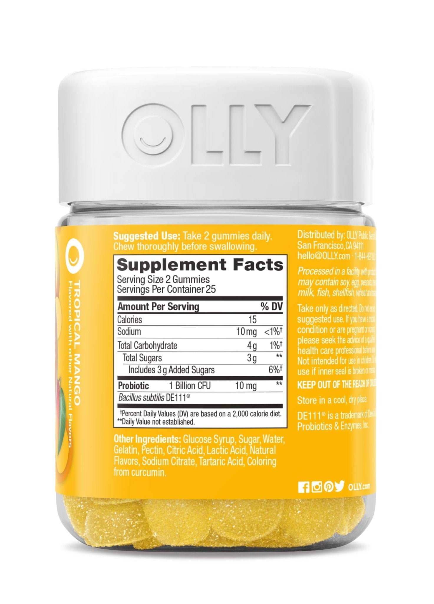 OLLY Probiotic Gummy, Immune and Digestive Support, 1 Billion CFUs, Chewable Probiotic Supplement, Mango, 25 Day Supply - 50 Count - OzHealthStandard