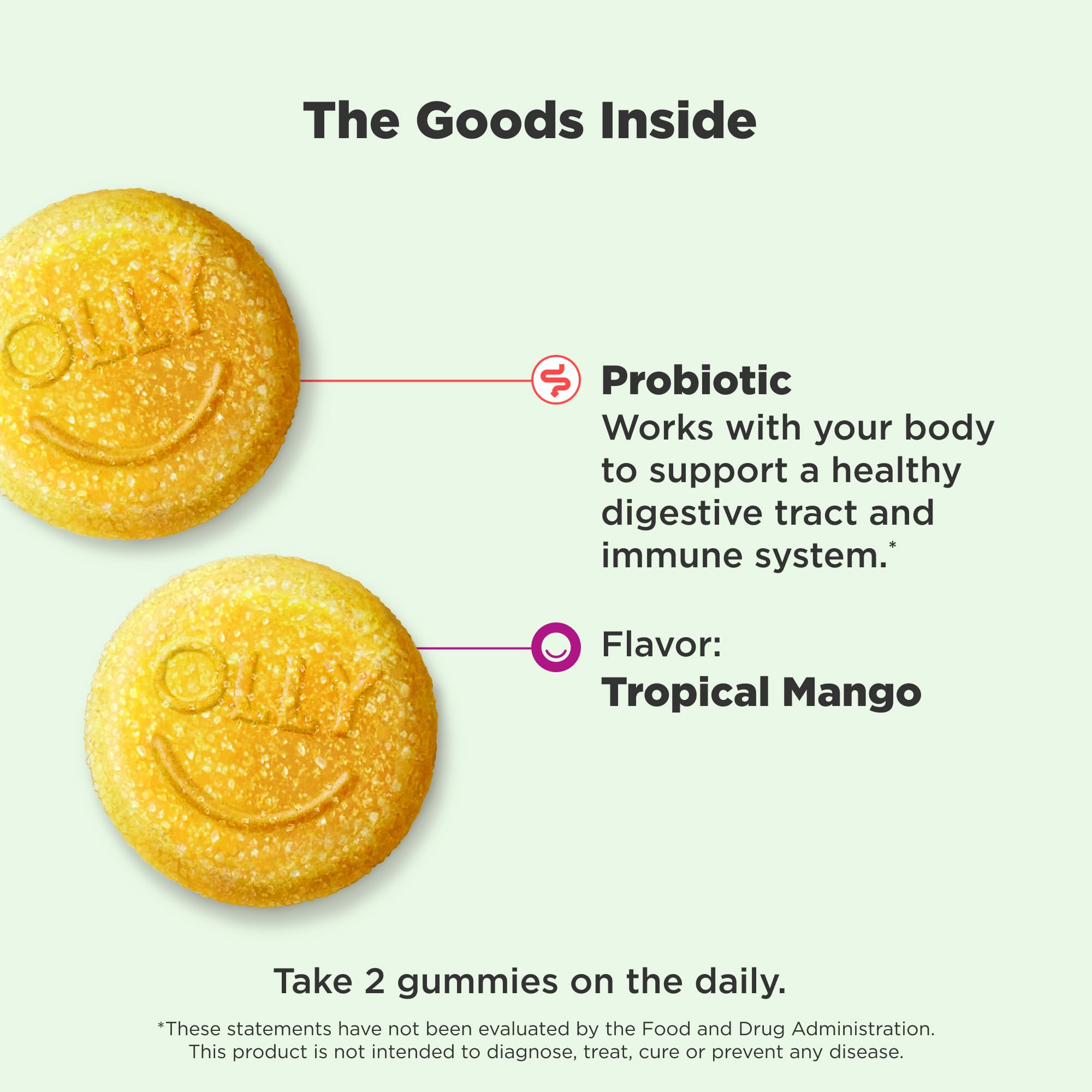 OLLY Probiotic Gummy, Immune and Digestive Support, 1 Billion CFUs, Chewable Probiotic Supplement, Mango, 25 Day Supply - 50 Count - OzHealthStandard