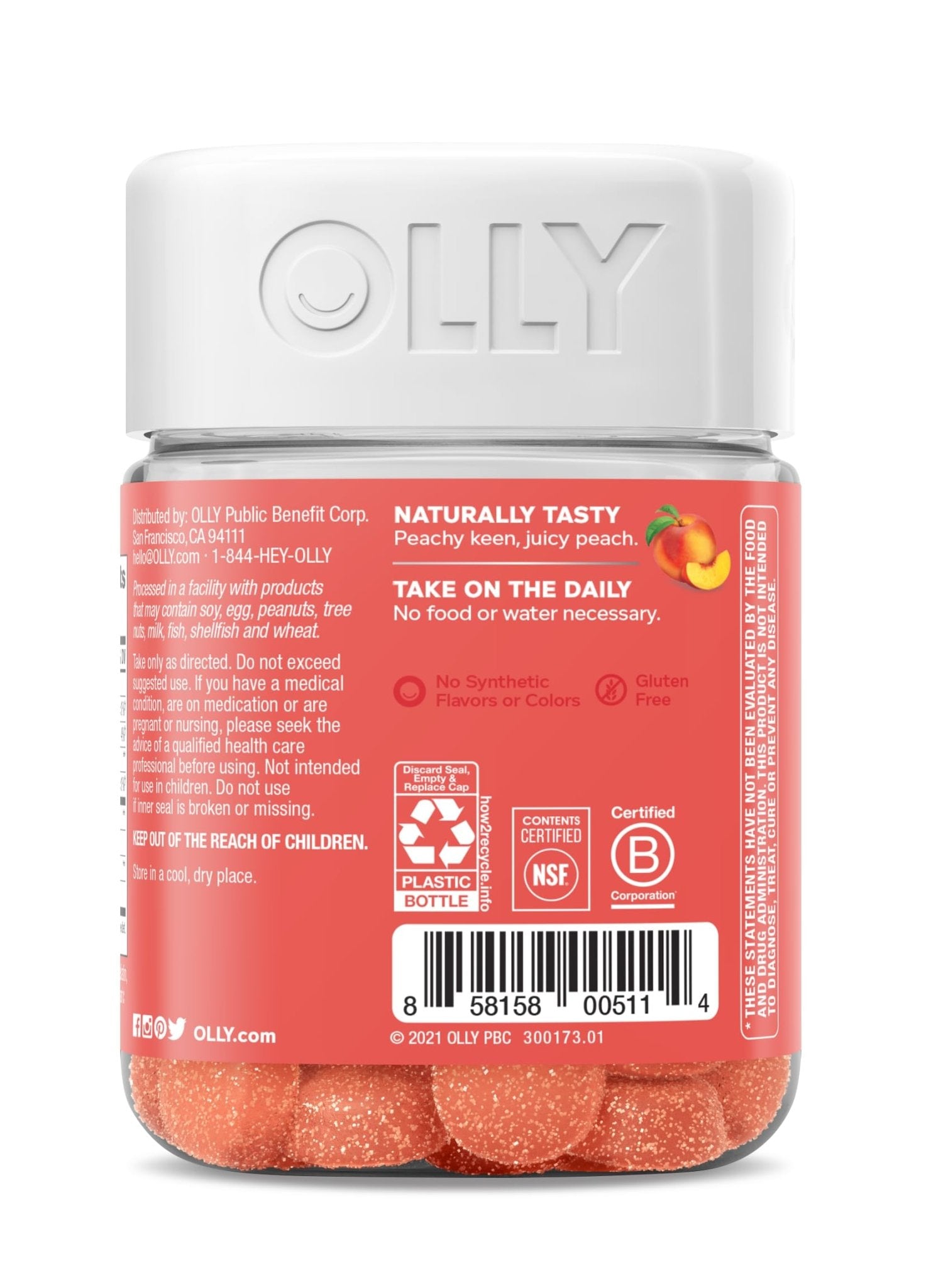 OLLY Probiotic + Prebiotic Gummy, Digestive Support and Gut Health, 500 Million CFUs, Fiber, Adult Chewable Supplement for Men and Women, Peach, 30 Day Supply - 30 Count - OzHealthStandard