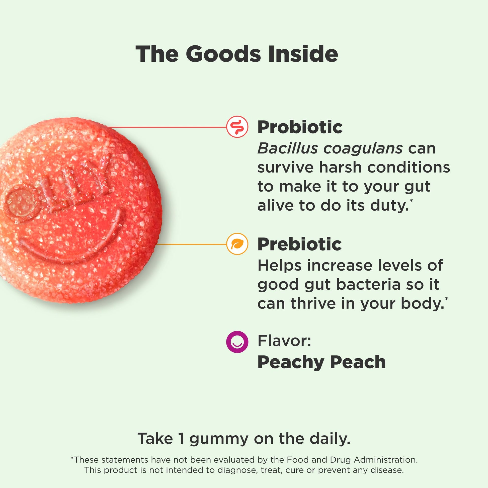 OLLY Probiotic + Prebiotic Gummy, Digestive Support and Gut Health, 500 Million CFUs, Fiber, Adult Chewable Supplement for Men and Women, Peach, 30 Day Supply - 30 Count - OzHealthStandard