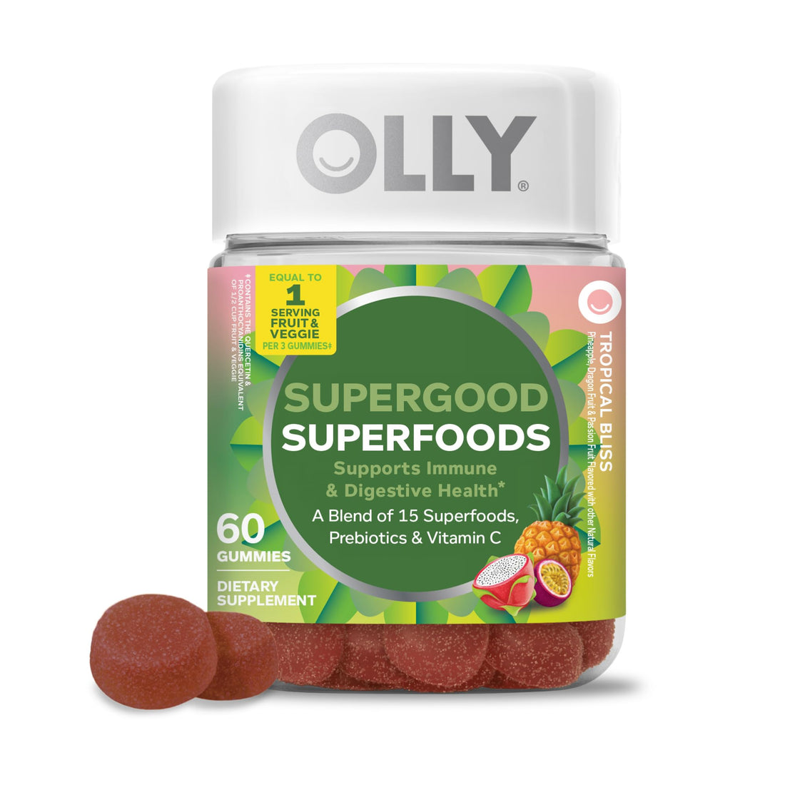 OLLY Supergood Superfoods Gummies, Supports Immune System & Digestive Health,* 15 Superfoods, Prebiotics, Vitamin C, Tropical Bliss Flavor - OzHealthStandard