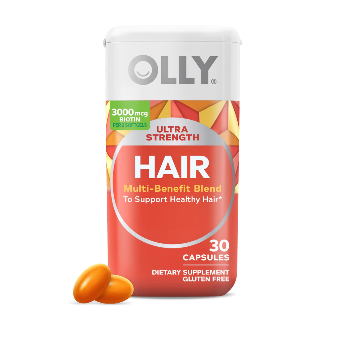 OLLY Ultra Strength Hair Softgels, Supports Hair Health, Biotin, Keratin, Vitamin D, B12, Hair Supplement, 30 Day Supply - OzHealthStandard
