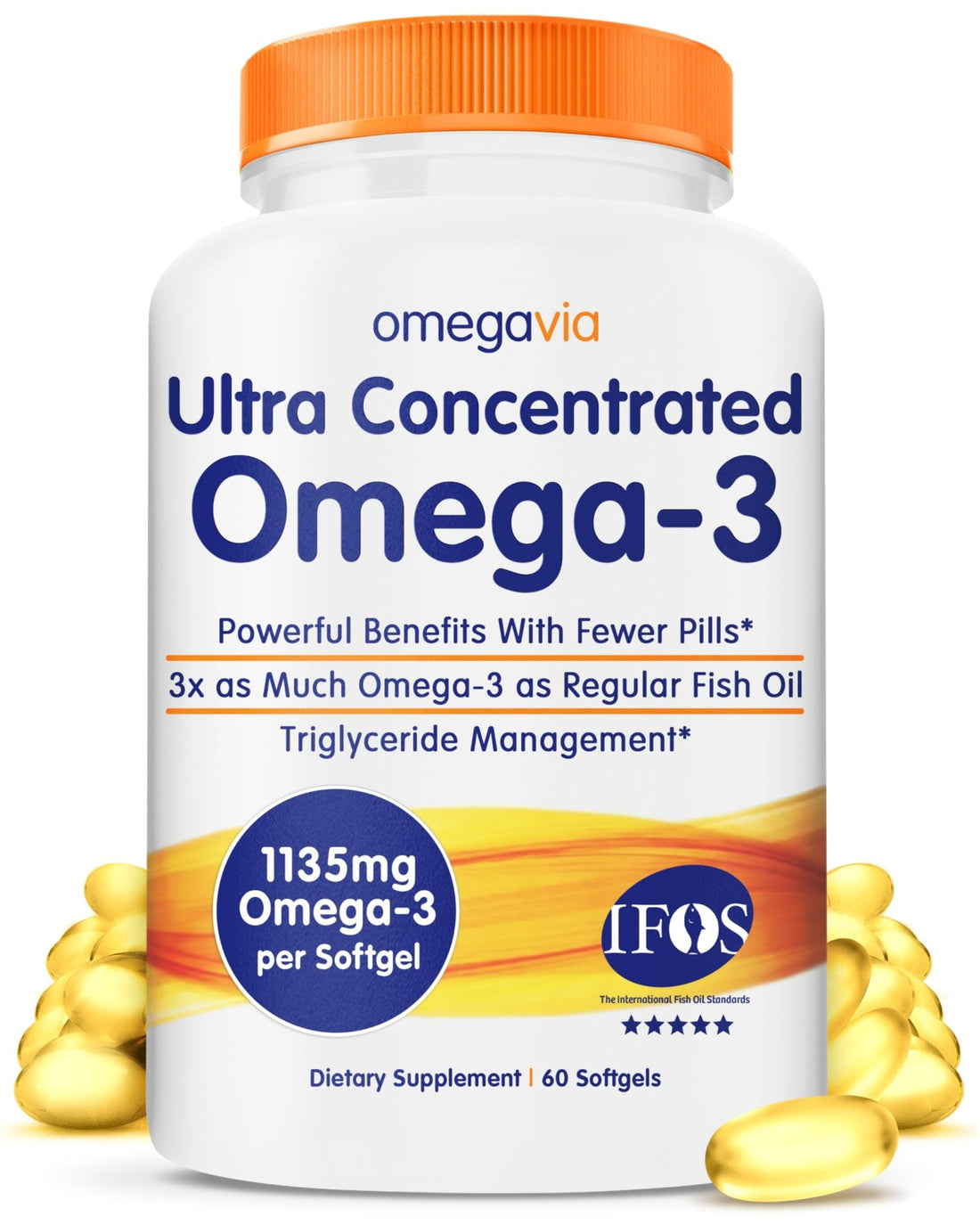 OmegaVia Ultra Concentrated Omega 3 Fish Oil Burpless, 60 Softgels, Triple Strength Omega 3 Fish Oil Supplements, 1135 mg Pure Omega3 - OzHealthStandard