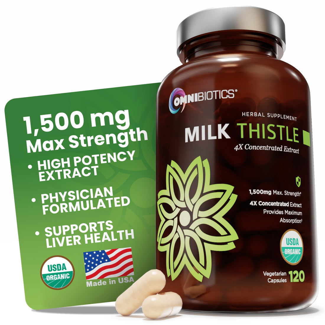 OmniBiotics Organic Milk Thistle Supplement 1500mg – 4X Concentrated Extract with Silymarin – High Potency Liver Detox & Support - OzHealthStandard