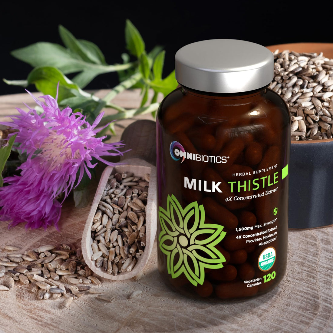 OmniBiotics Organic Milk Thistle Supplement 1500mg – 4X Concentrated Extract with Silymarin – High Potency Liver Detox & Support - OzHealthStandard