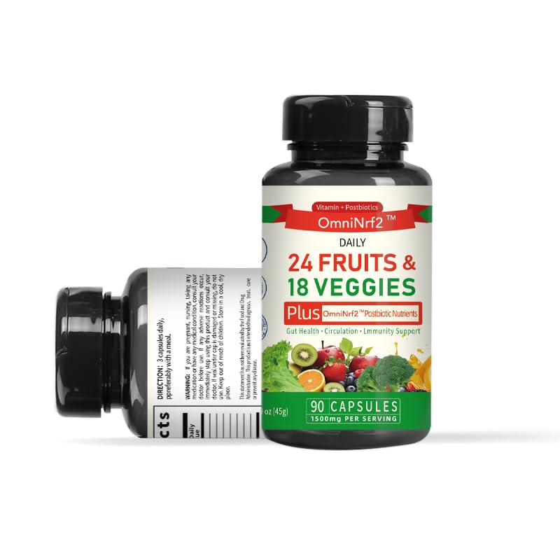 OmniNrf2 Postbiotic Supplement Capsules for Gut Health, Superfood with 24 Fruits & 18 Veggies & Fermented Herbal Plants, 90 Capsules for Antioxidant Support - OzHealthStandard