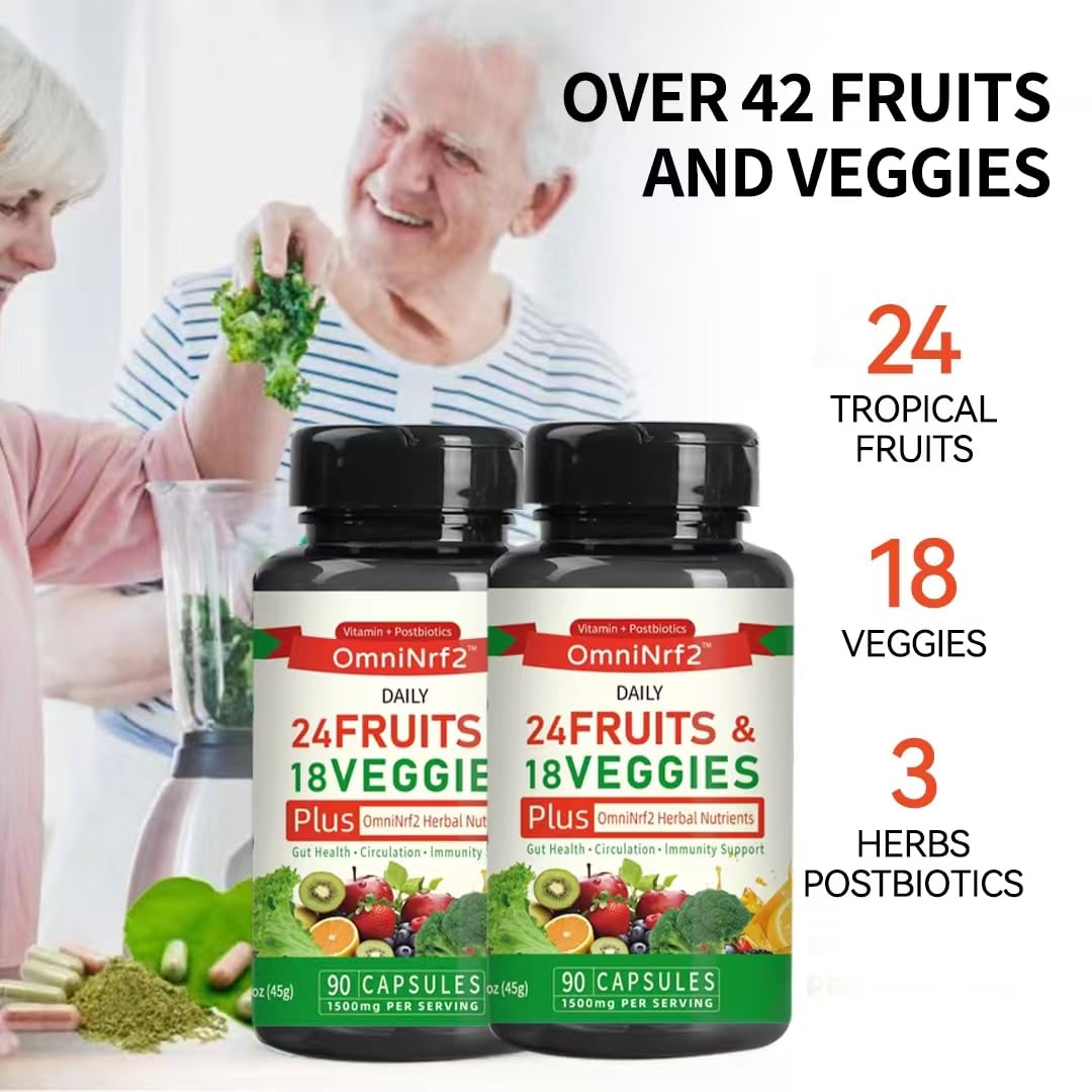 OmniNrf2 Postbiotic Supplement Capsules for Gut Health, Superfood with 24 Fruits & 18 Veggies & Fermented Herbal Plants, 90 Capsules for Antioxidant Support - OzHealthStandard