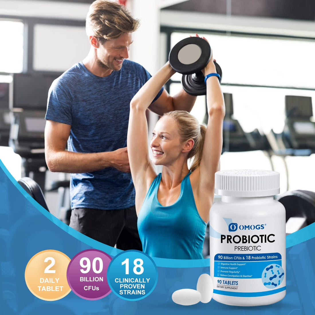 OMOGS Probiotics 90 Billion CFUs 18 Strains, with 3 Organic Prebiotics & Vitamin C, Nutritional Supplement for Women, Men & Kids, Support Metabolism - OzHealthStandard