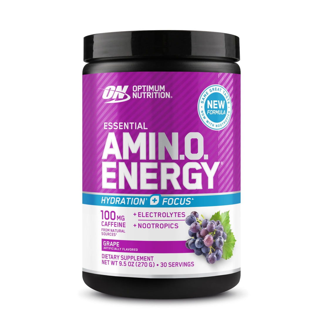 Optimum Nutrition Amino Energy Powder Plus Focus, with BCAA, Electrolytes, and Caffeine, Grape, 30 Servings (Packaging May Vary) - OzHealthStandard