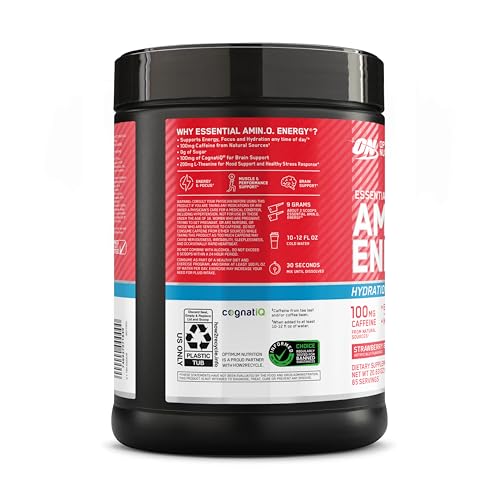 Optimum Nutrition Amino Energy Powder Plus Focus, with BCAA, Electrolytes, and Caffeine, Strawberry Burst, 65 Servings - OzHealthStandard