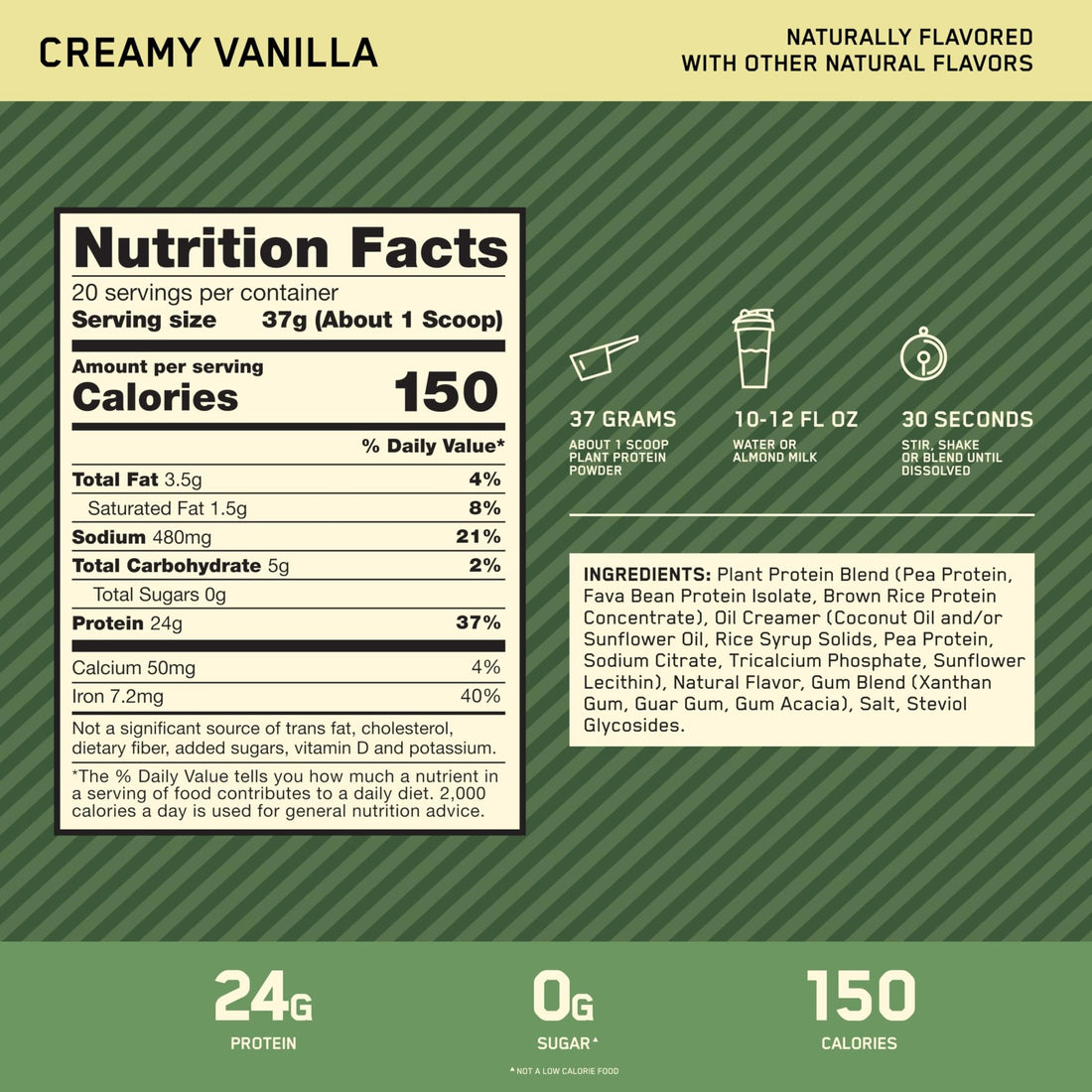 Optimum Nutrition Gold Standard 100% Plant Based Protein Powder, Gluten Free, Vegan Protein for Muscle Support and Recovery with Amino Acids - Creamy Vanilla, 20 Servings (Packaging May Vary) - OzHealthStandard