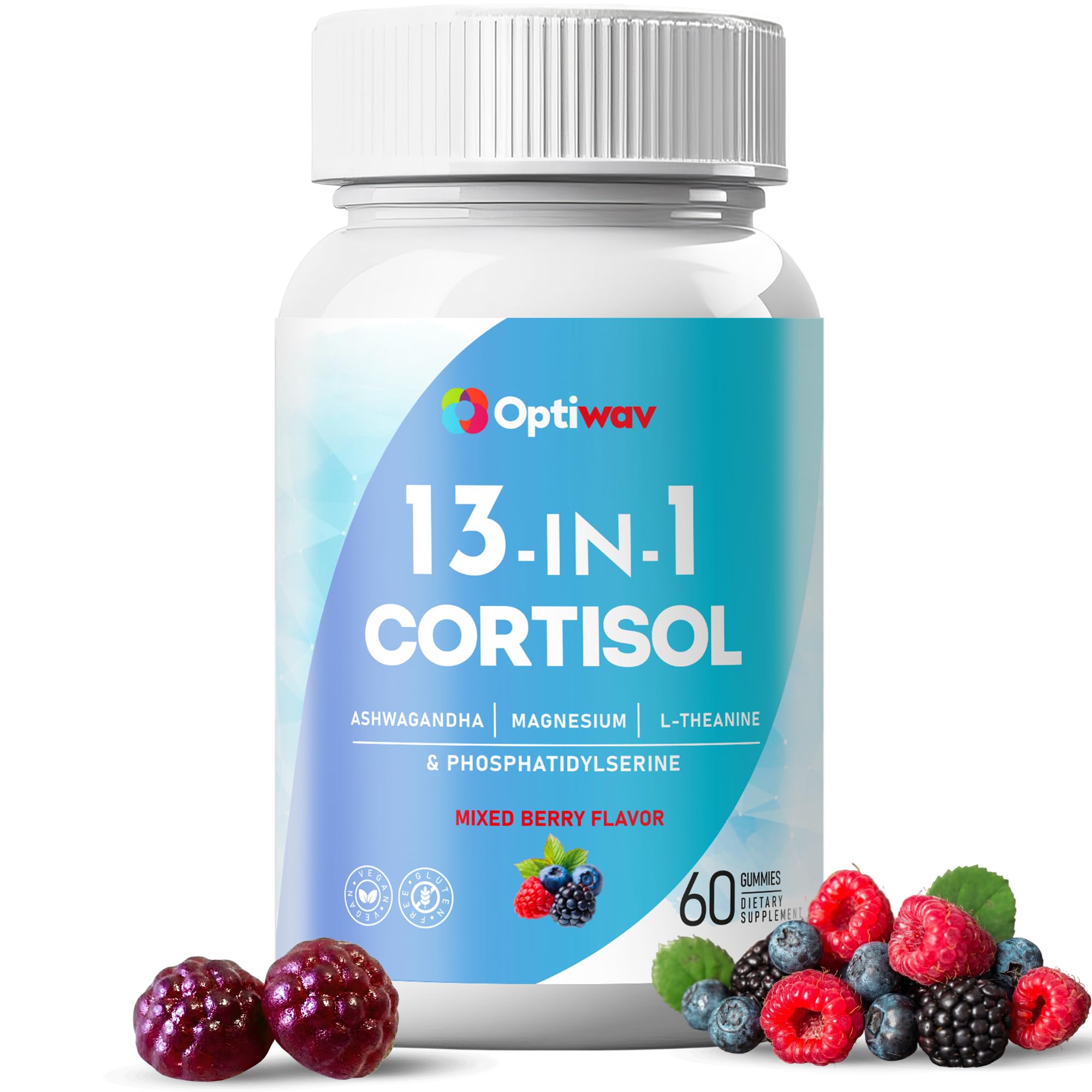 Optiwav Cortisol Reducer Gummies for Women Men - 13-in-1 Daily Cortisol Detox Manager Supports Stress Mood Balance Focus & Health Balance - Reduce High Cortisol with Ashwagandha Magnesium L-Theanine - OzHealthStandard