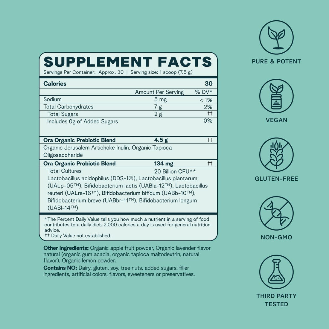Ora Organic Prebiotic and Probiotic Powder Supplement - 20 Billion Probiotics, 7 Strains for Best Prebiotic Powder, Non-GMO, Probiotics for Women, Men & Kids - OzHealthStandard