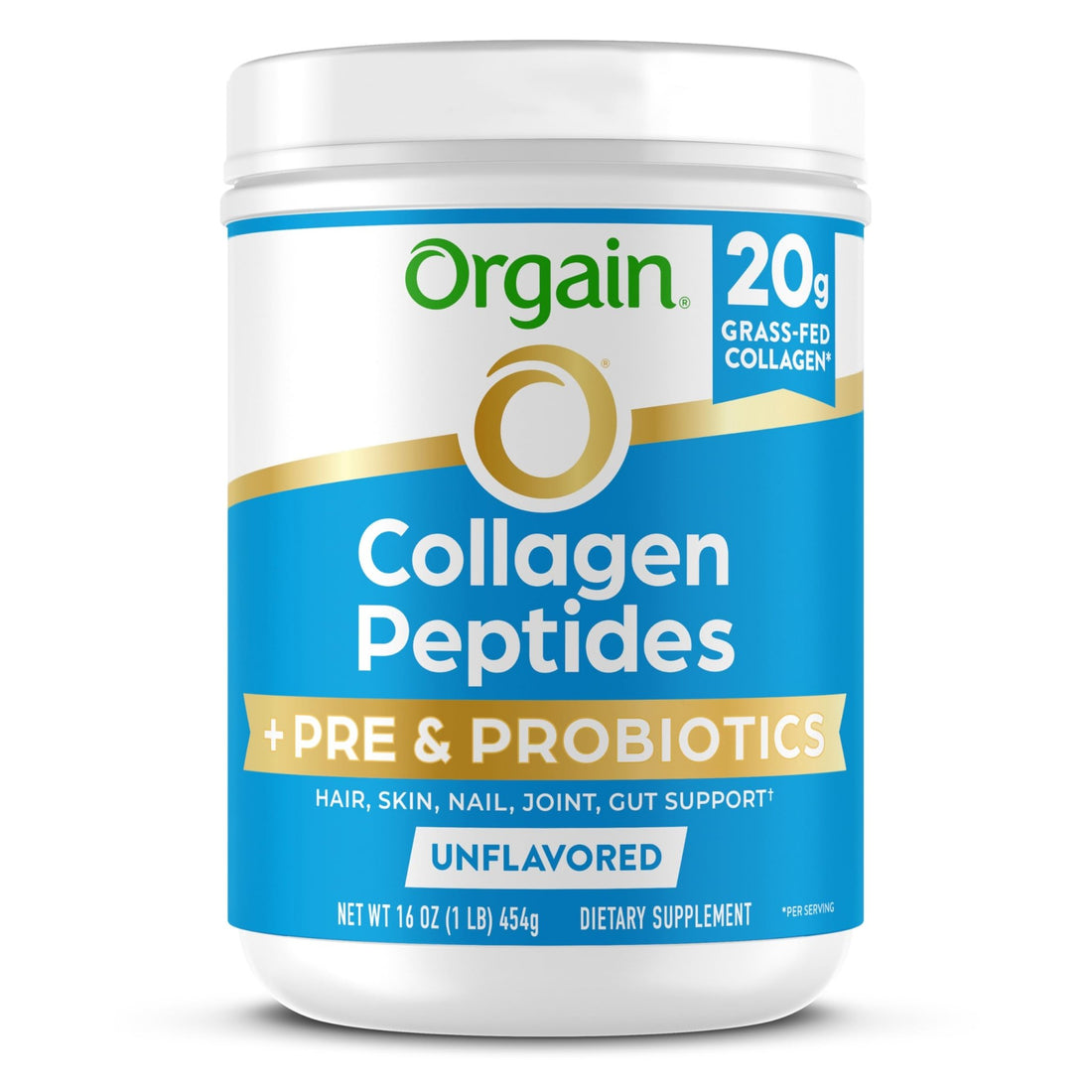 Orgain Hydrolyzed Collagen Peptides + Prebiotic & Probiotics Powder for Women & Men, 20g Grass Fed Collagen, 1 Billion CFU - Supports Digestive - OzHealthStandard