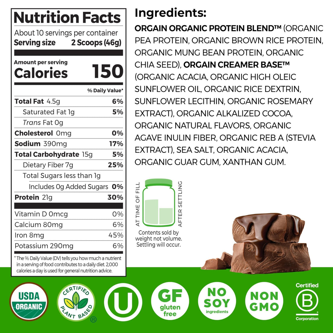 Orgain Organic Vegan Protein Powder, Creamy Chocolate Fudge - 21g Plant Protein, 7g Prebiotic Fiber, Low Net Carb, No Lactose Ingredients, No Added Sugar - OzHealthStandard