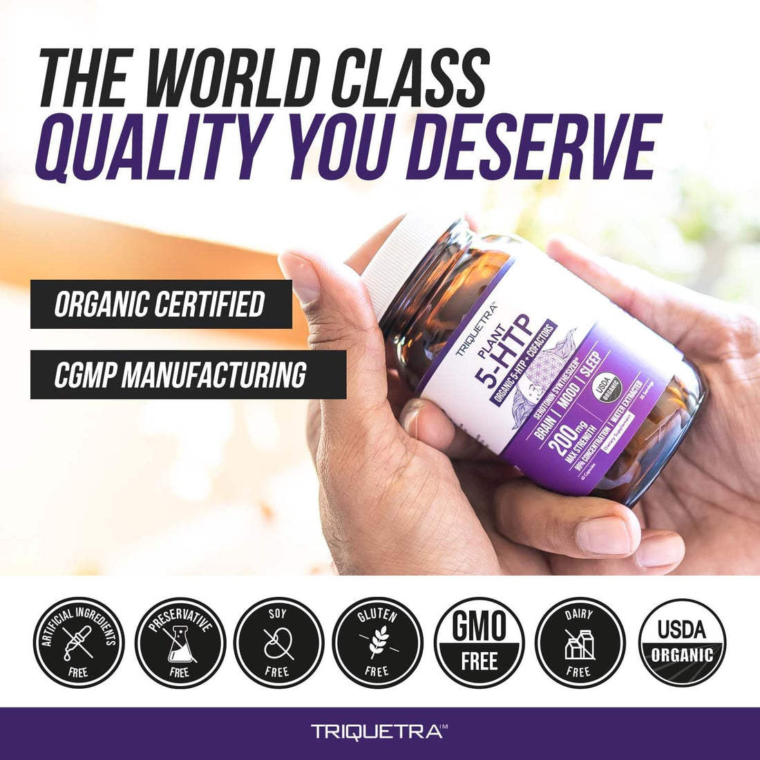 Organic 5-HTP - 200 mg | 99% 5HTP Concentration, Plus Cofactor Vitamin B6 & Lion’s Mane | Water Extracted from Organic Griffonia Seeds | Supports Mood - OzHealthStandard