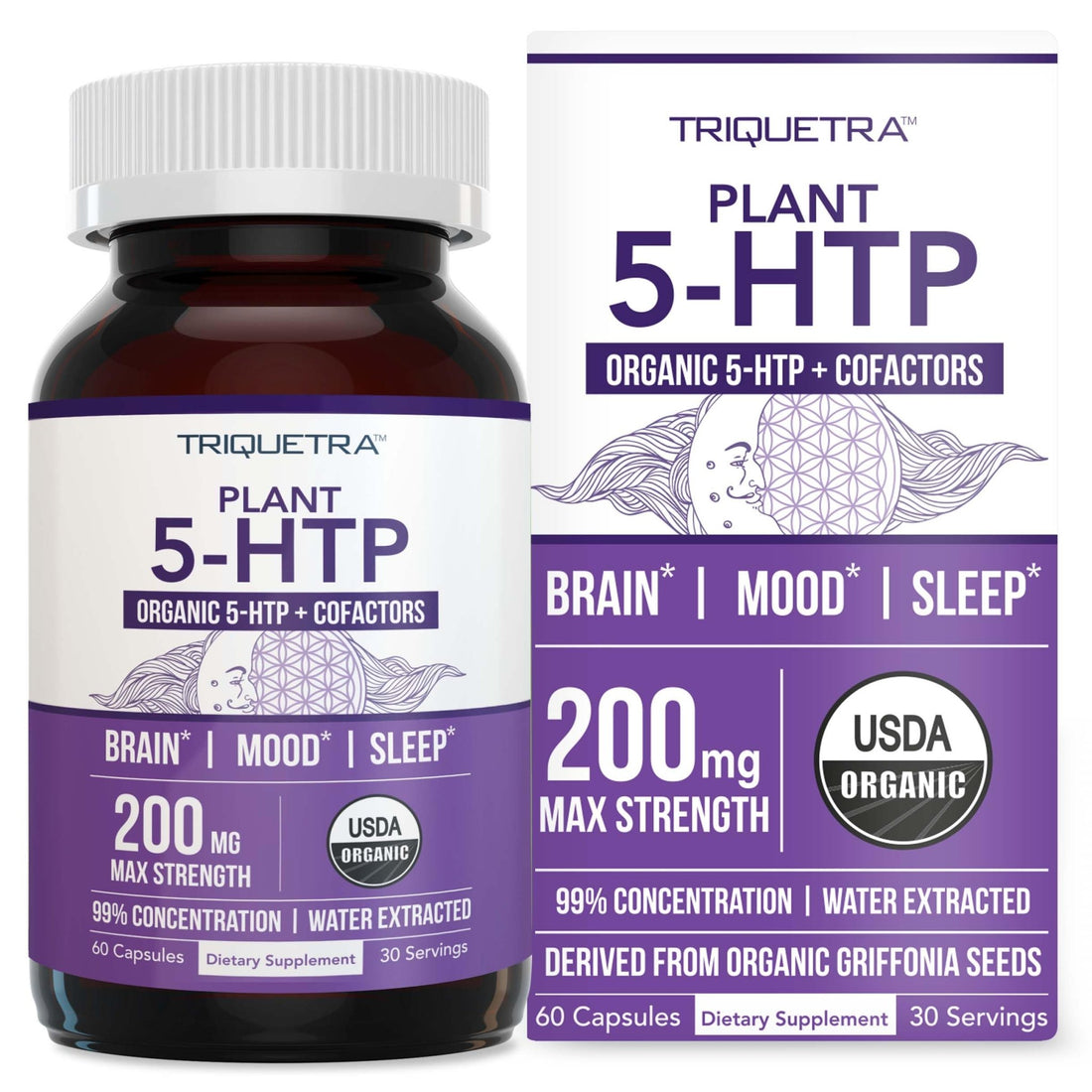 Organic 5-HTP - 200 mg | 99% 5HTP Concentration, Plus Cofactor Vitamin B6 & Lion’s Mane | Water Extracted from Organic Griffonia Seeds | Supports Mood - OzHealthStandard