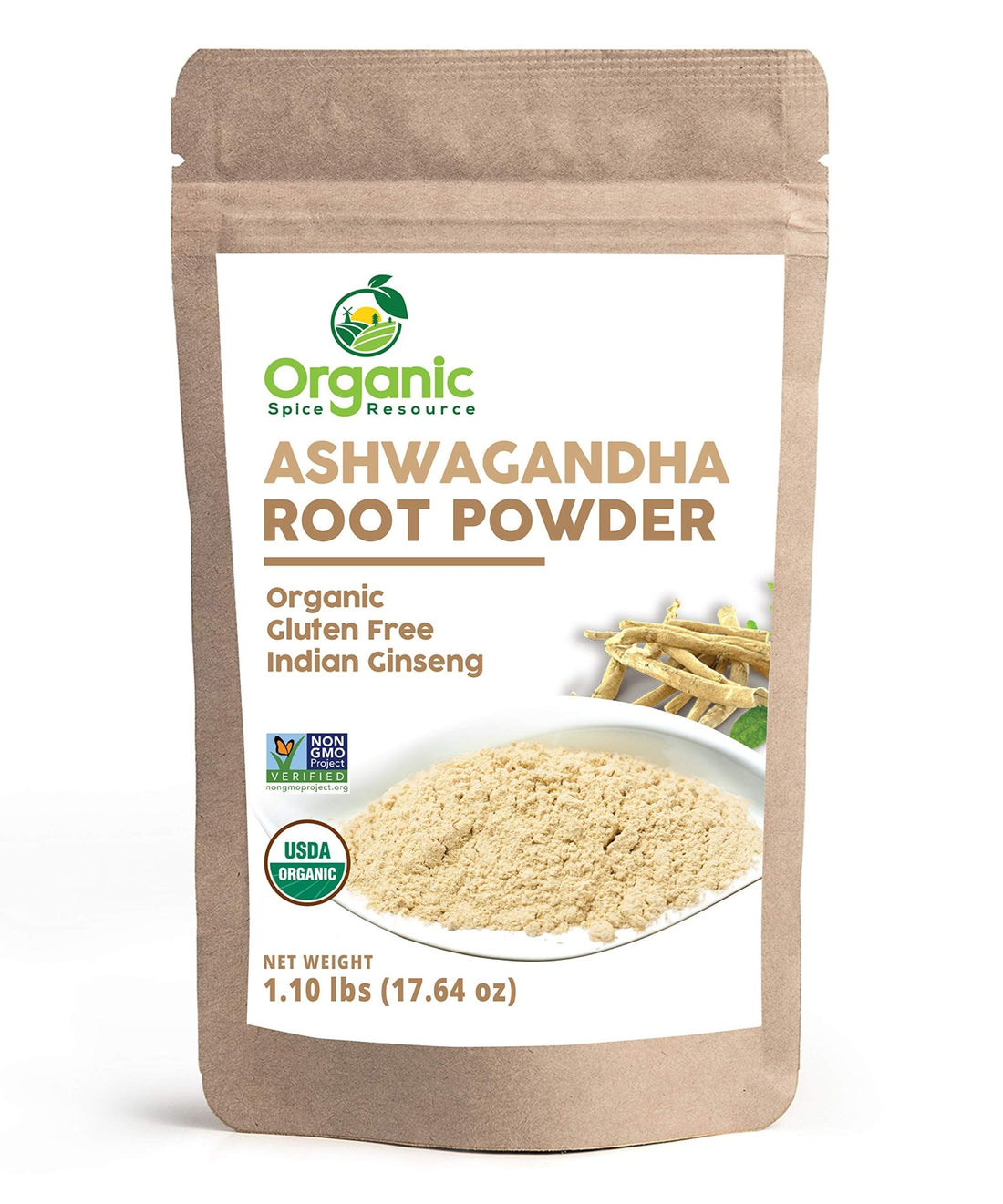 Organic Ashwagandha Root Powder - 1.10 lbs (17.64 oz) | Resealable Kraft Bag,Non-GMO, Indian Ginseng, Withania Somnifera -100% Raw from India, by SHOPOSR - OzHealthStandard