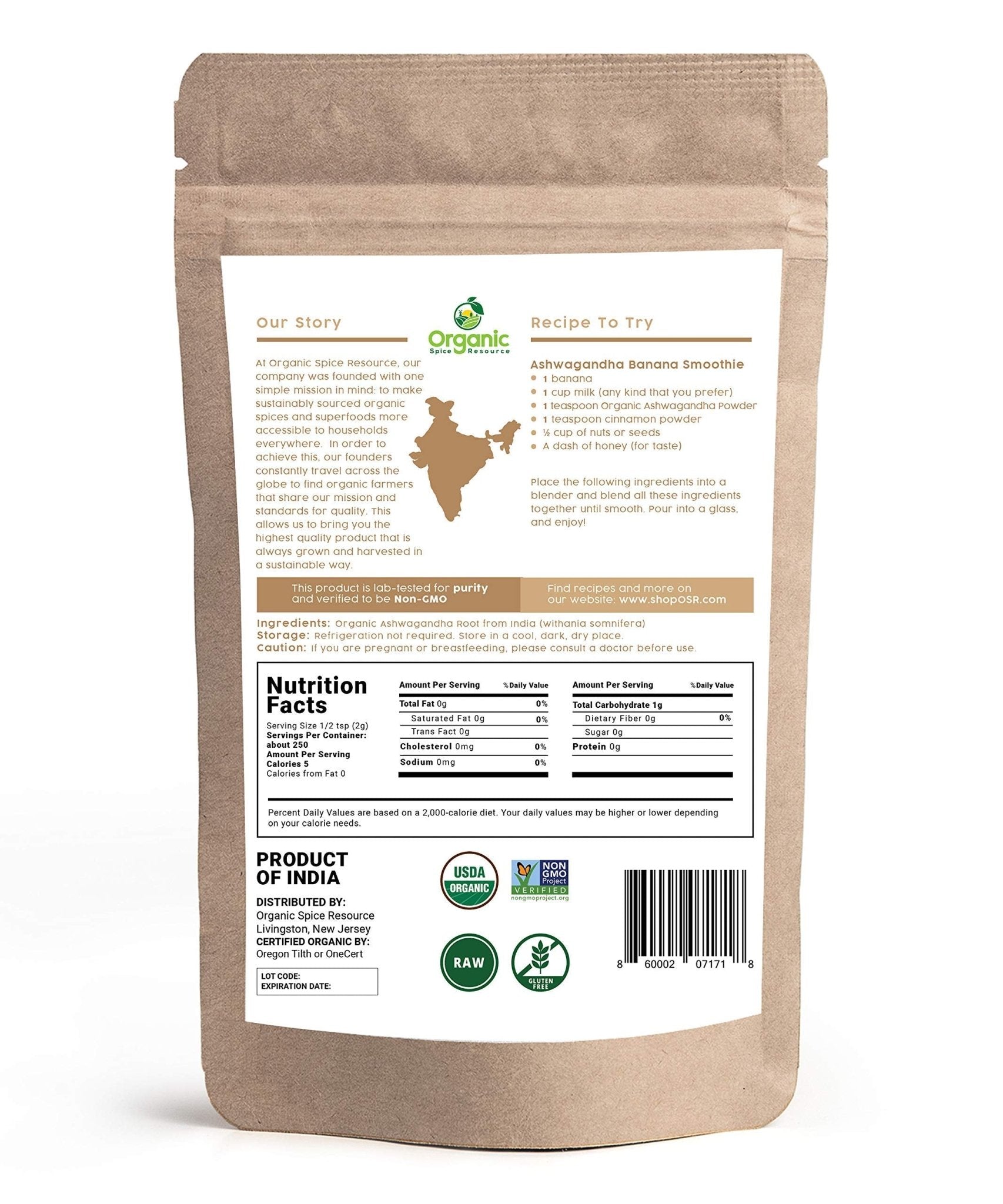 Organic Ashwagandha Root Powder - 1.10 lbs (17.64 oz) | Resealable Kraft Bag,Non-GMO, Indian Ginseng, Withania Somnifera -100% Raw from India, by SHOPOSR - OzHealthStandard
