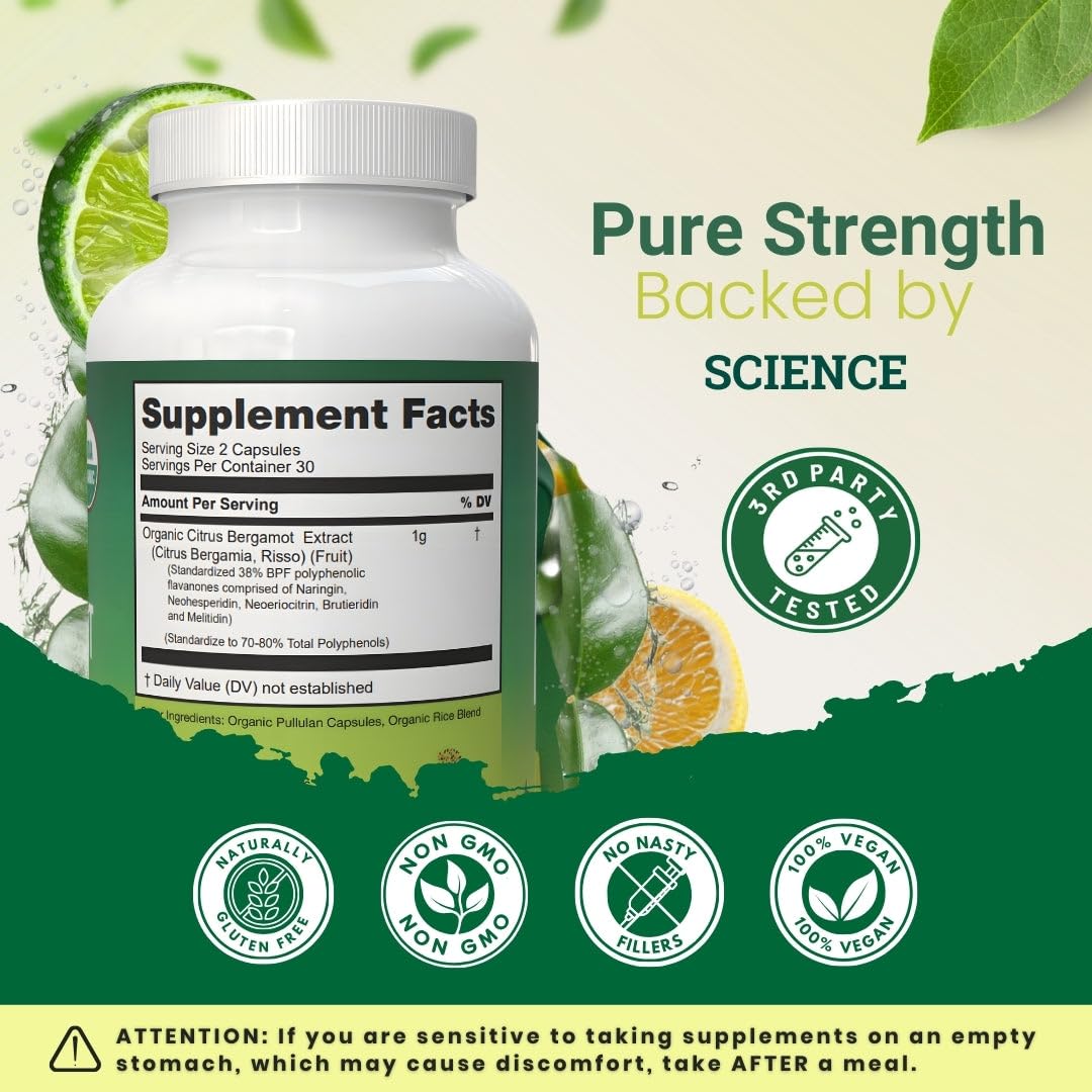 Organic Citrus Bergamot Supplement - Only USDA, Cardiologist Formulated with 200+ Scientific Studies -1000mg - Patented Extract, Heart, Cholesterol, - OzHealthStandard
