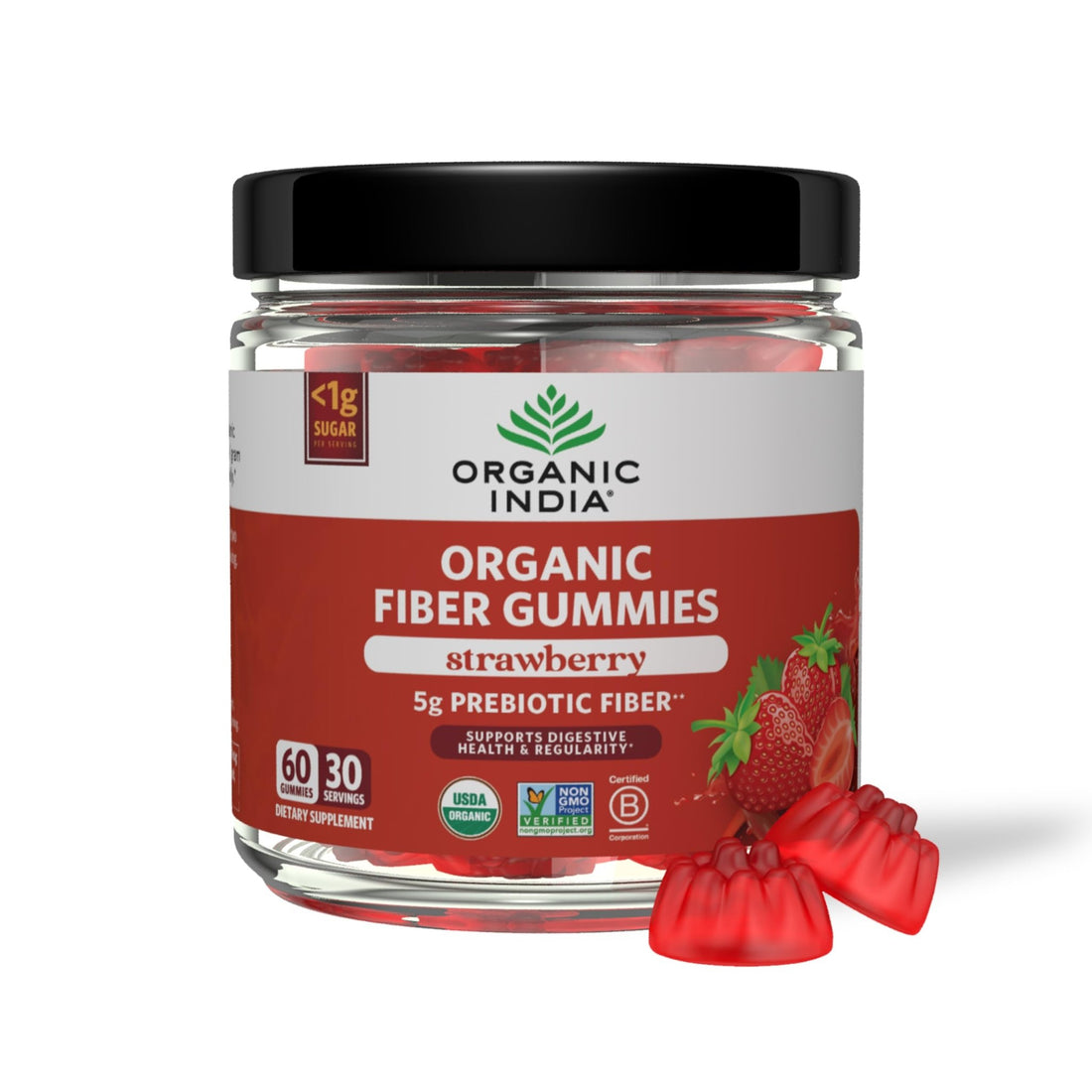 ORGANIC INDIA Fiber Gummies for Adults - Prebiotic Fiber, Dietary Supplement, Digestive Health for Men & Women, Vegan, Low Sugar - OzHealthStandard