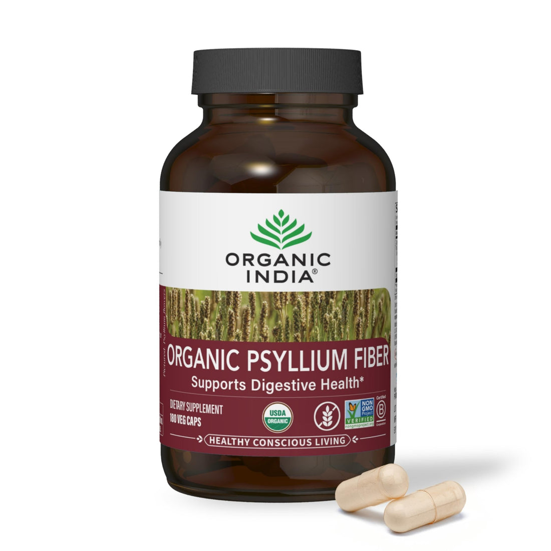 ORGANIC INDIA Psyllium Husk Capsules - Fiber Supplement, Healthy Elimination - Vegan, Keto Friendly, Gluten-Free, USDA Certified Organic, Non-GMO - OzHealthStandard