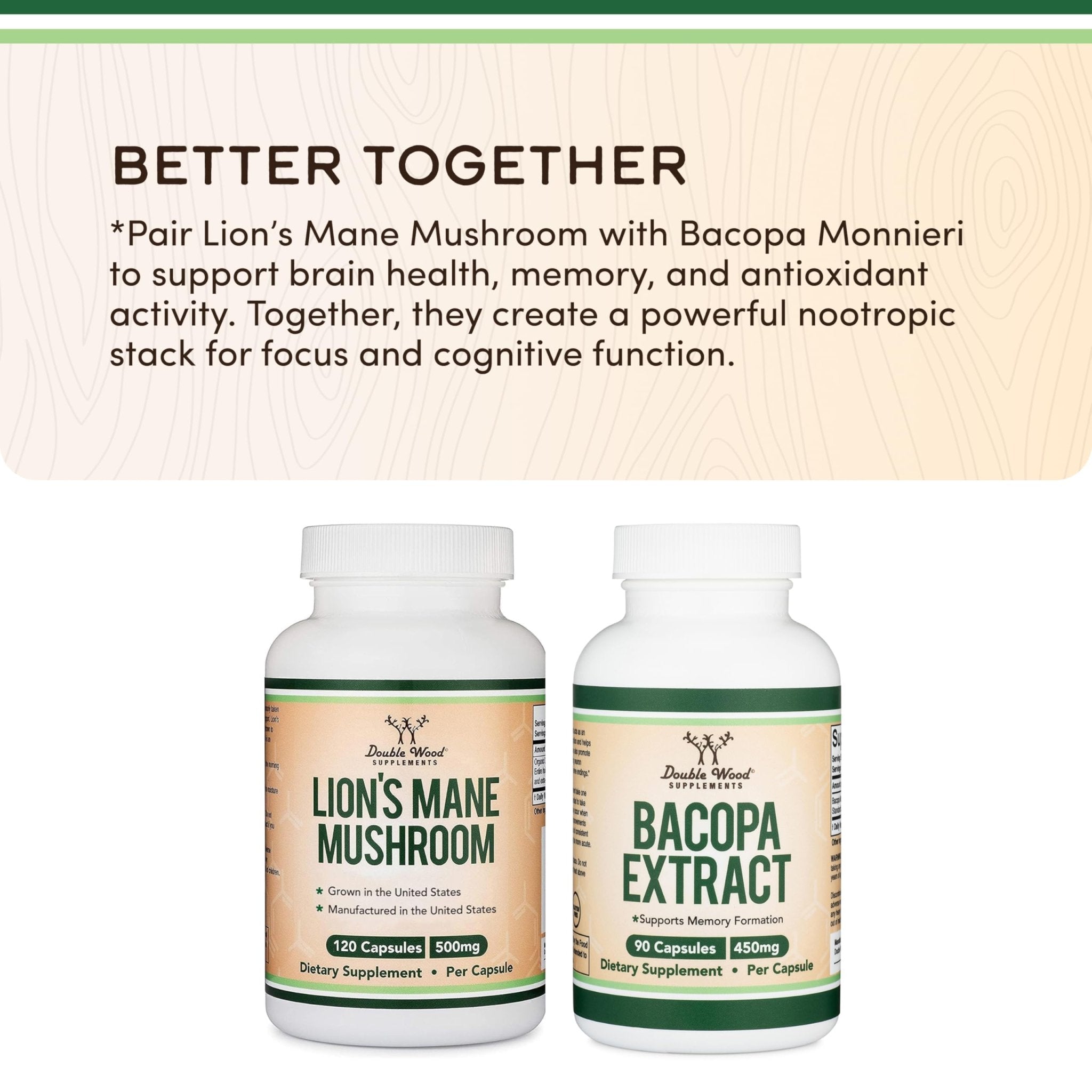 Organic Lions Mane Mushroom Capsules (120 Count), for Focus Support and Immune Health, Third Party Tested and Grown in The USA - by Double Wood - OzHealthStandard