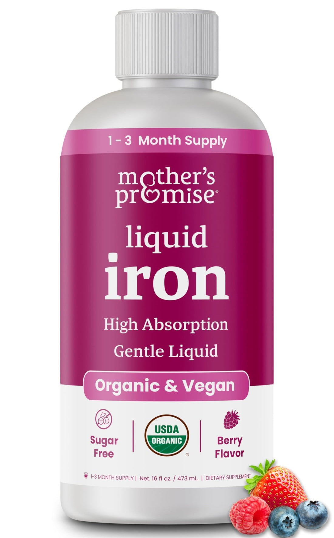 Organic Liquid Iron Supplement for Women, Men & Kids with Vitamin C | Sugar Free Natural Berry Flavor Non Constipating Vegan Ferrochel - OzHealthStandard