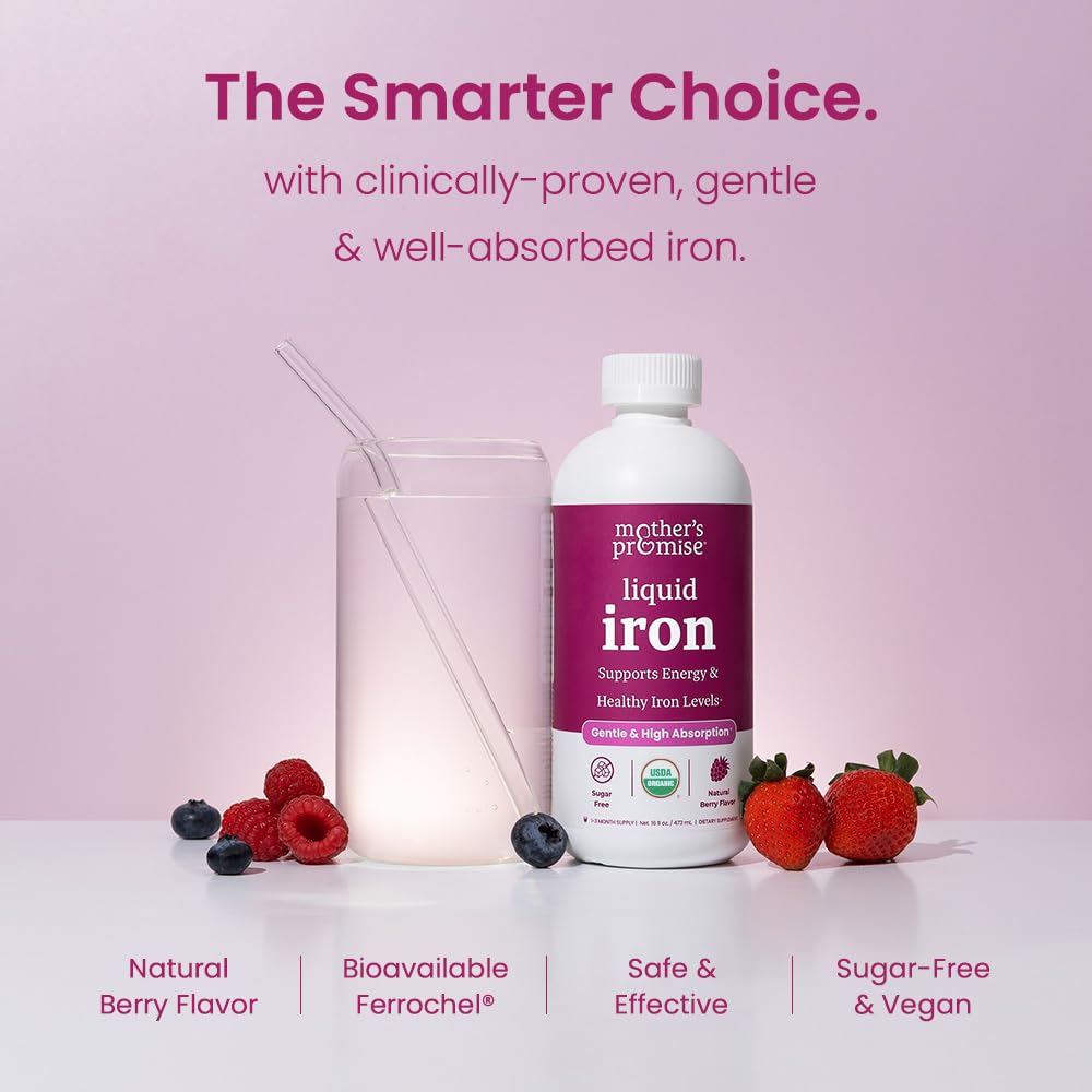 Organic Liquid Iron Supplement for Women, Men & Kids with Vitamin C | Sugar Free Natural Berry Flavor Non Constipating Vegan Ferrochel - OzHealthStandard
