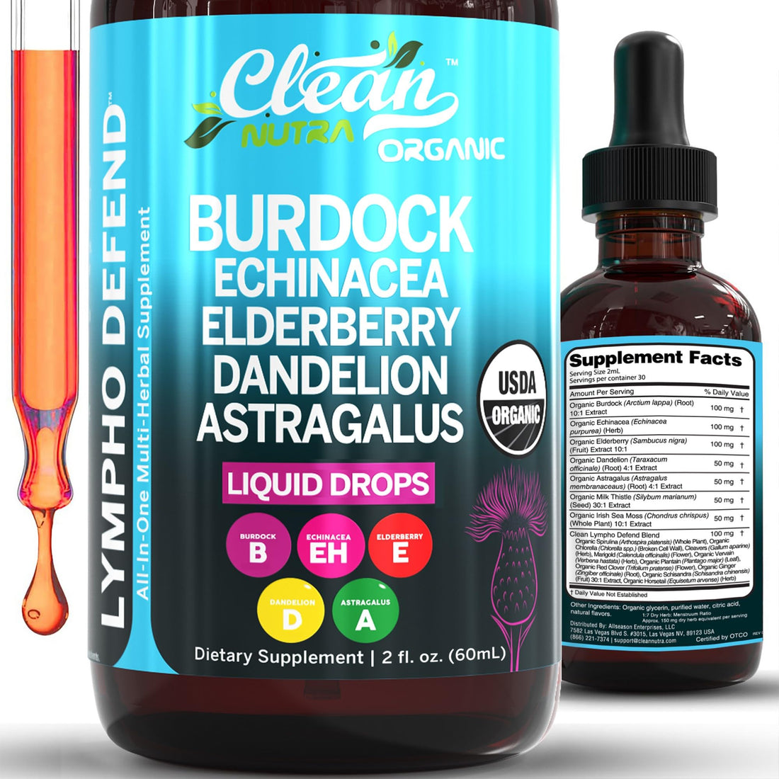 Organic Lymphatic Drainage Supplement | Lymphatic Support Drops | Burdock Root Echinacea Elderberry Dandelion Astragalus Milk Thistle Sea Moss Red Clover - OzHealthStandard