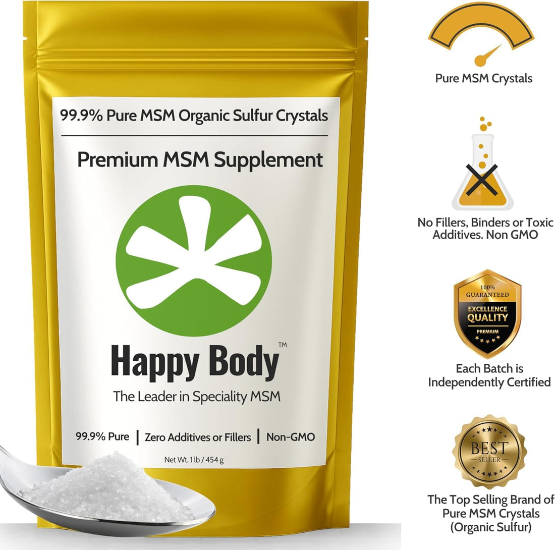 Organic Sulfur Crystals | 99.9% Pure MSM Crystals for Joint Support, Recovery, Hair, Skin & Nails | 90 Servings | 1 lb Bag - OzHealthStandard