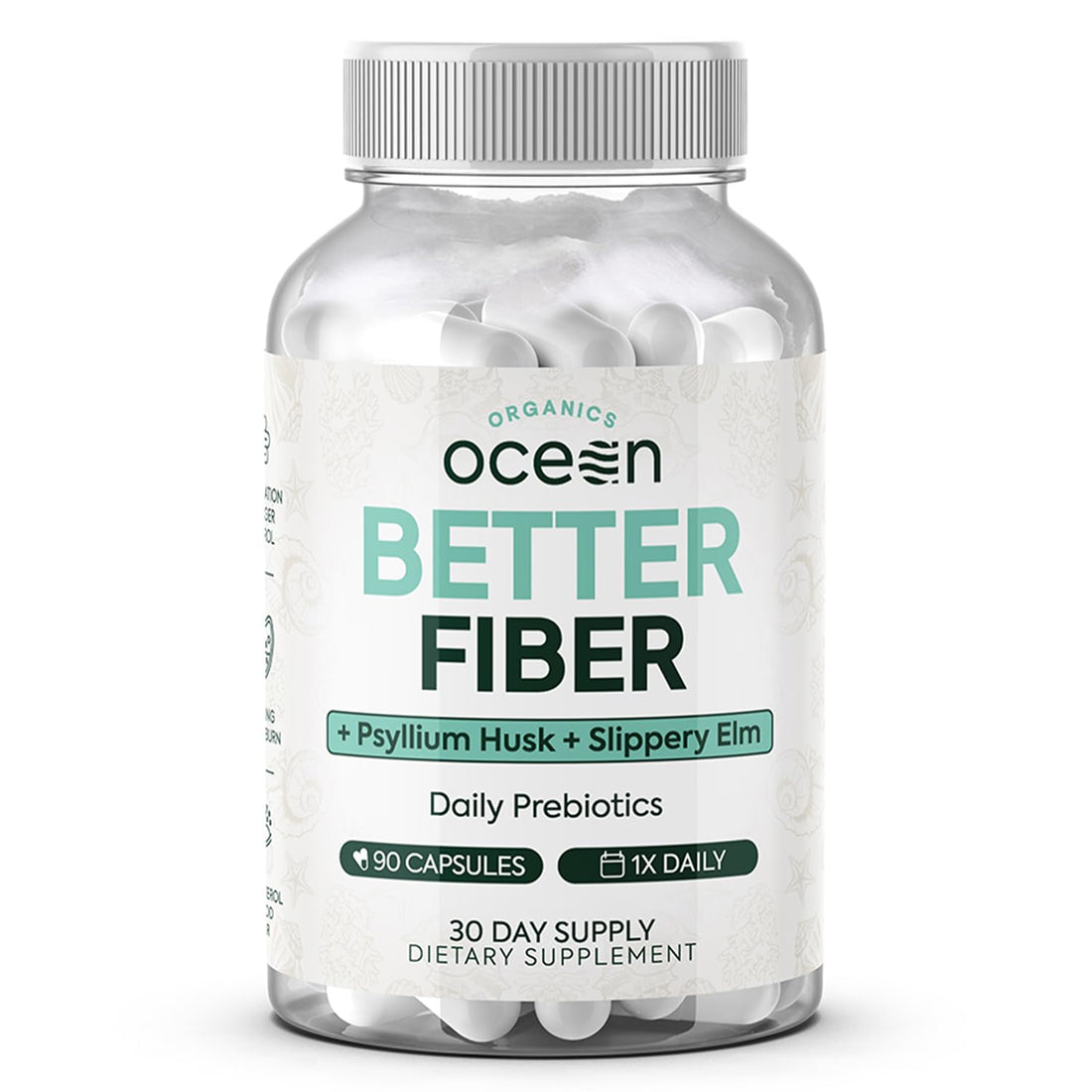 Organics Ocean Better Fiber - Daily Fiber Supplement - Soften Stool for Effortless Bowel Movements - with Psyllium Hulk and Slippery Elm - 90 Capsules - OzHealthStandard