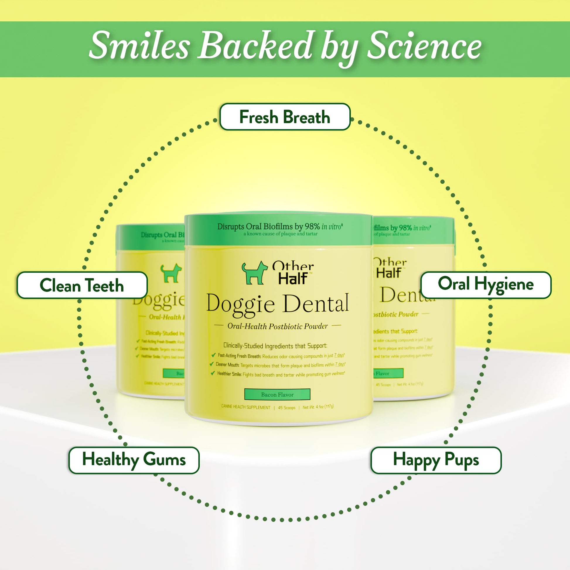 OTHER HALF Doggie Dental Supplement Powder - Dog Breath Freshener & Teeth Cleaning Made Easy - Oral Health Postbiotic for Dogs - Targets Tartar, Plaque & Bad Breath | 45 Scoops, Bacon Flavor - OzHealthStandard