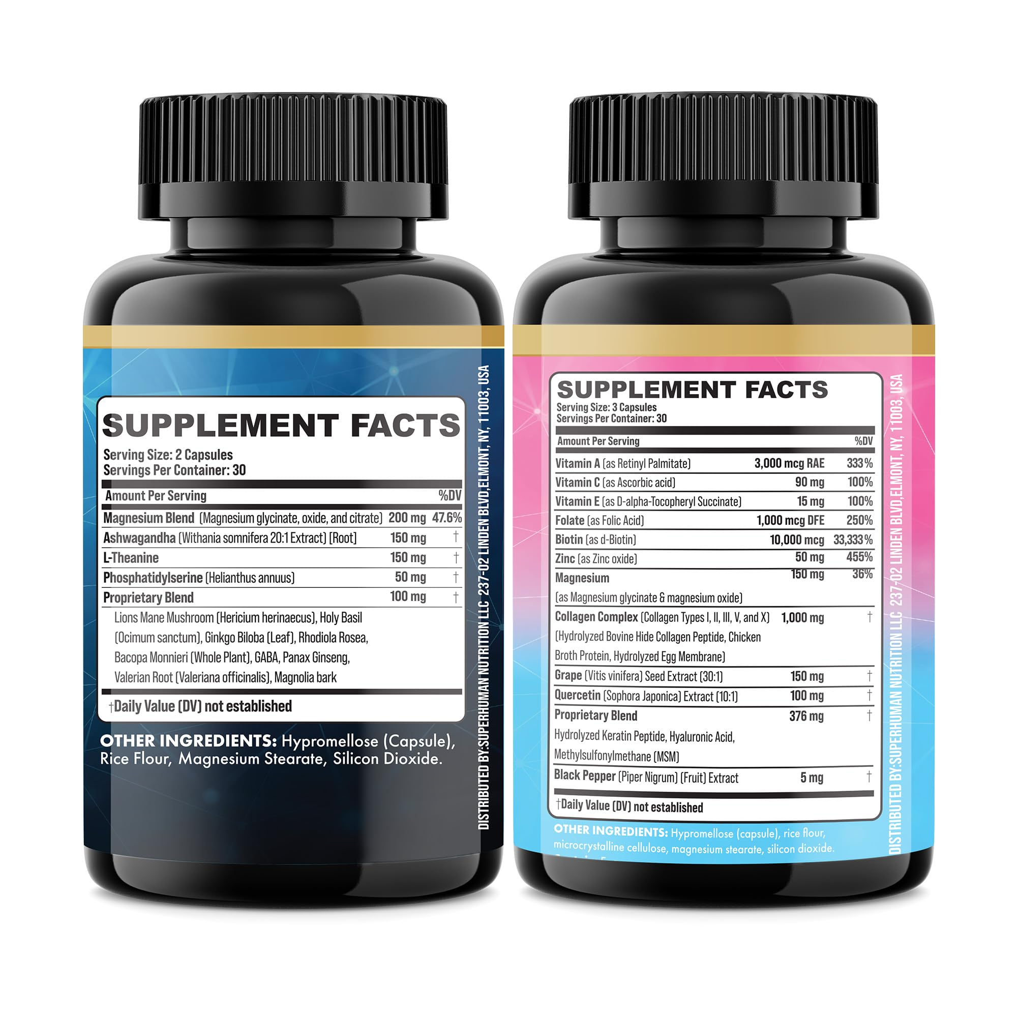 Parrox Shining Serenity Set, Cortisol Support with Ashwagandha, L-Theanine, Magnesium, Lions Mane, GABA, Bacopa Monnieri, Collagen I, II, III, V, X, Folate, Biotin, Keratin, Hyaluronic Acid, Quercetin - OzHealthStandard
