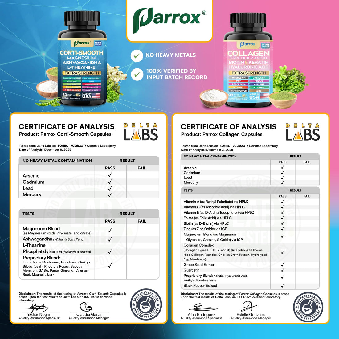 Parrox Shining Serenity Set, Cortisol Support with Ashwagandha, L-Theanine, Magnesium, Lions Mane, GABA, Bacopa Monnieri, Collagen I, II, III, V, X, Folate, Biotin, Keratin, Hyaluronic Acid, Quercetin - OzHealthStandard