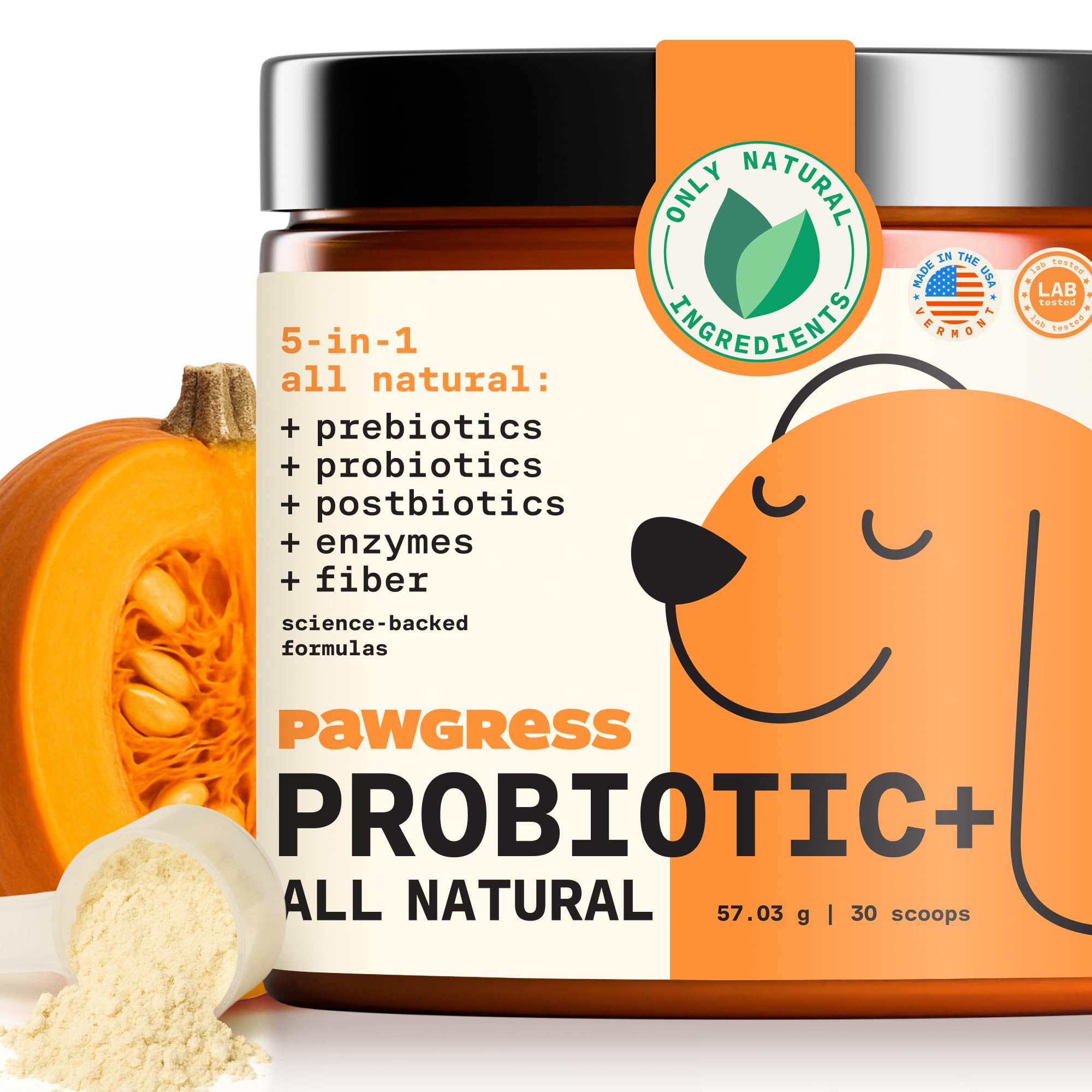 Pawgress 5-in-1 Dog Probiotic Powder – 100% Natural Gut Health Support with Prebiotics, Postbiotics & Enzymes - Made in USA – 30 Scoops - OzHealthStandard