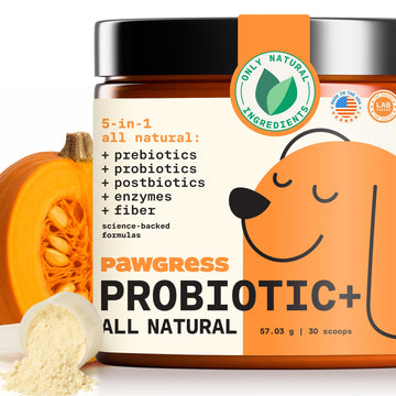 Pawgress 5-in-1 Dog Probiotic Powder – 100% Natural Gut Health Support with Prebiotics, Postbiotics & Enzymes - Made in USA – 30 Scoops - OzHealthStandard