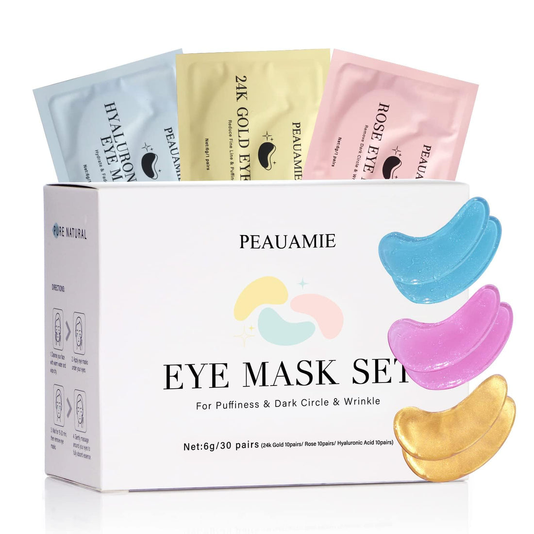 PEAUAMIE Under Eye Patches Gold and Hyaluronic Acid for puffy eyes,Rose Eye Masks - OzHealthStandard
