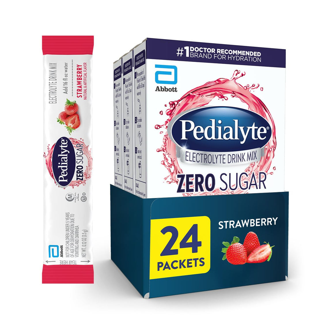Pedialyte Electrolyte Drink Mix With Zero Sugar | Hydration With Key Electrolytes | Great Hydration Low in Calories | Strawberry, 24 Powder Packets - OzHealthStandard
