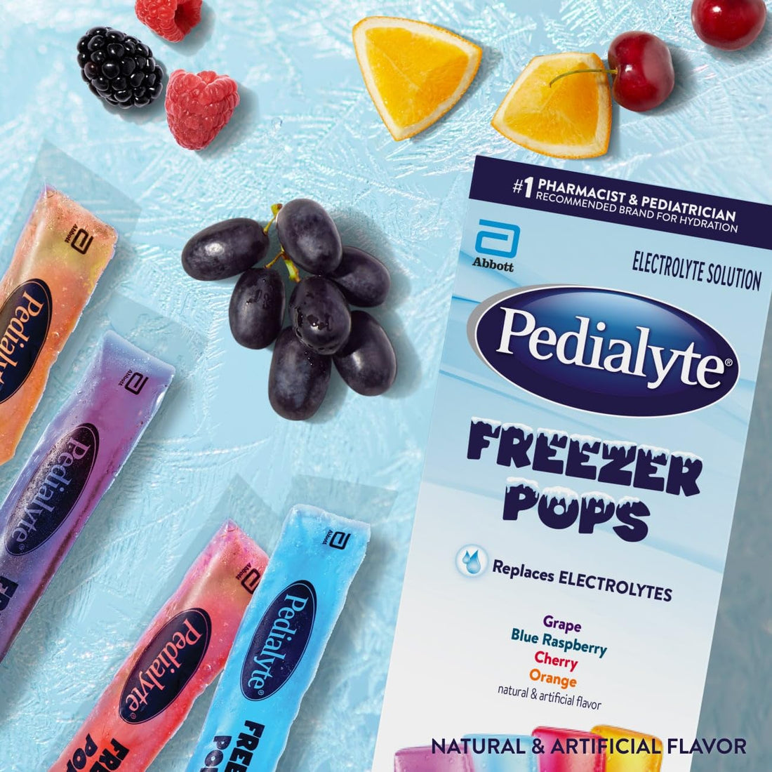 Pedialyte Electrolyte Solution Freezer Pops, Hydration Variety Pack— Grape, Blue Raspberry, Cherry, Orange, Pack of 64 - OzHealthStandard