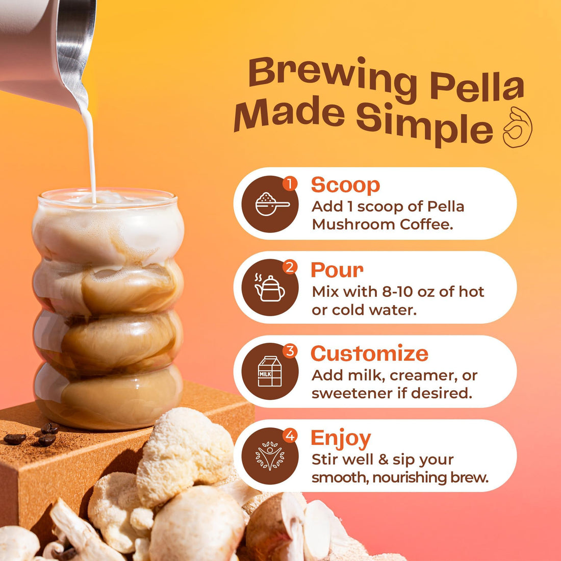 Pella Nutrition Mushroom Coffee – Lions Mane, Reishi, Chaga, Cordyceps, Shiitake, Maitake, and Turkey Tail Mushroom Supplement – Superfood Instant - OzHealthStandard