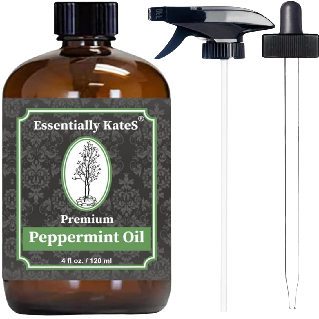 Peppermint Essential Oil 4 oz. with Huge Glass Bottle, Glass Dropper, and Sprayer. Detailed User's Guide E-Book - OzHealthStandard