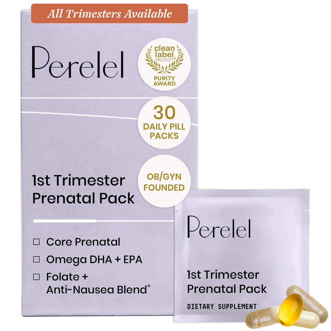 Perelel 1st Trimester Prenatal Pack, Multivitamin with Folate, Vitamin D, Omega 3, Iron & Ginger, Nutritional Support for Early Pregnancy - OzHealthStandard