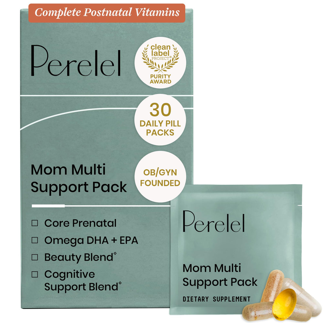 Perelel Mom Multi Support Pack, Postnatal Vitamins for Women with Omega 3 Dha, Iron, Collagen, & Vitamin B12 to Support Postpartum Health - OzHealthStandard