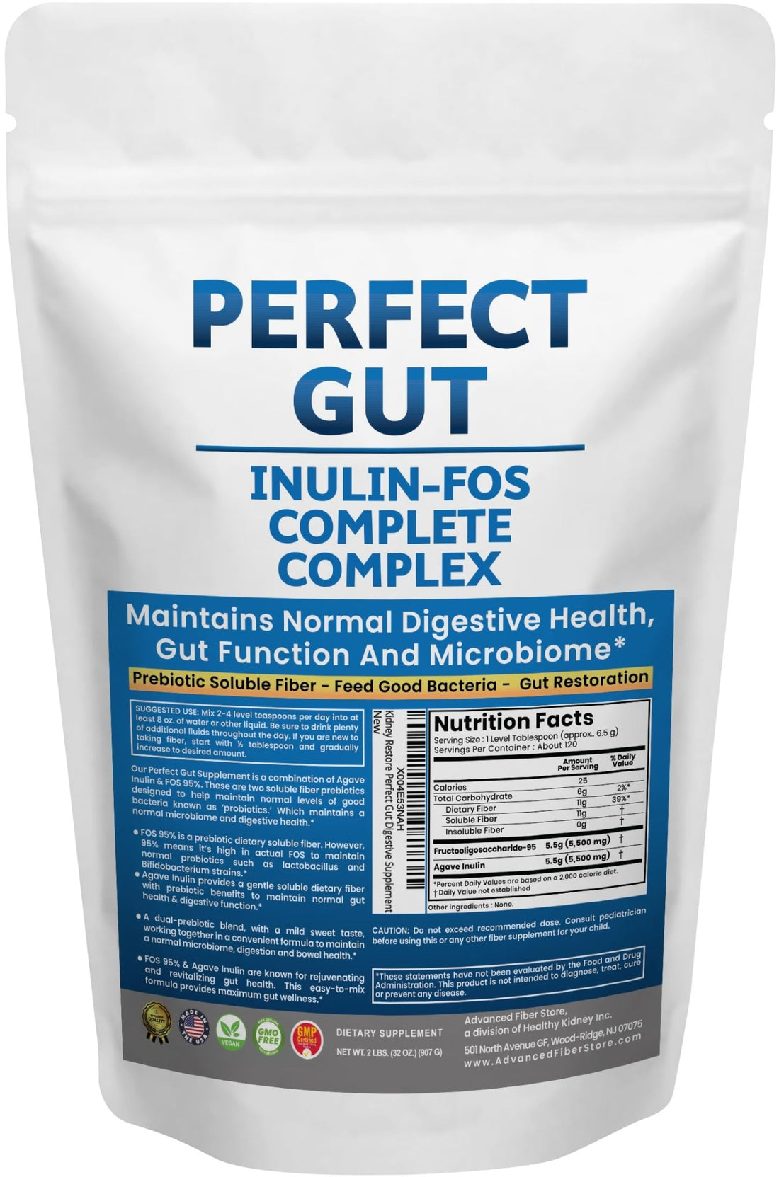 Perfect Gut: Inulin FOS Powder for Gut Health. Prebiotic Inulin. Unique Prebiotic 95% FOS Inulin Agave Fiber - OzHealthStandard