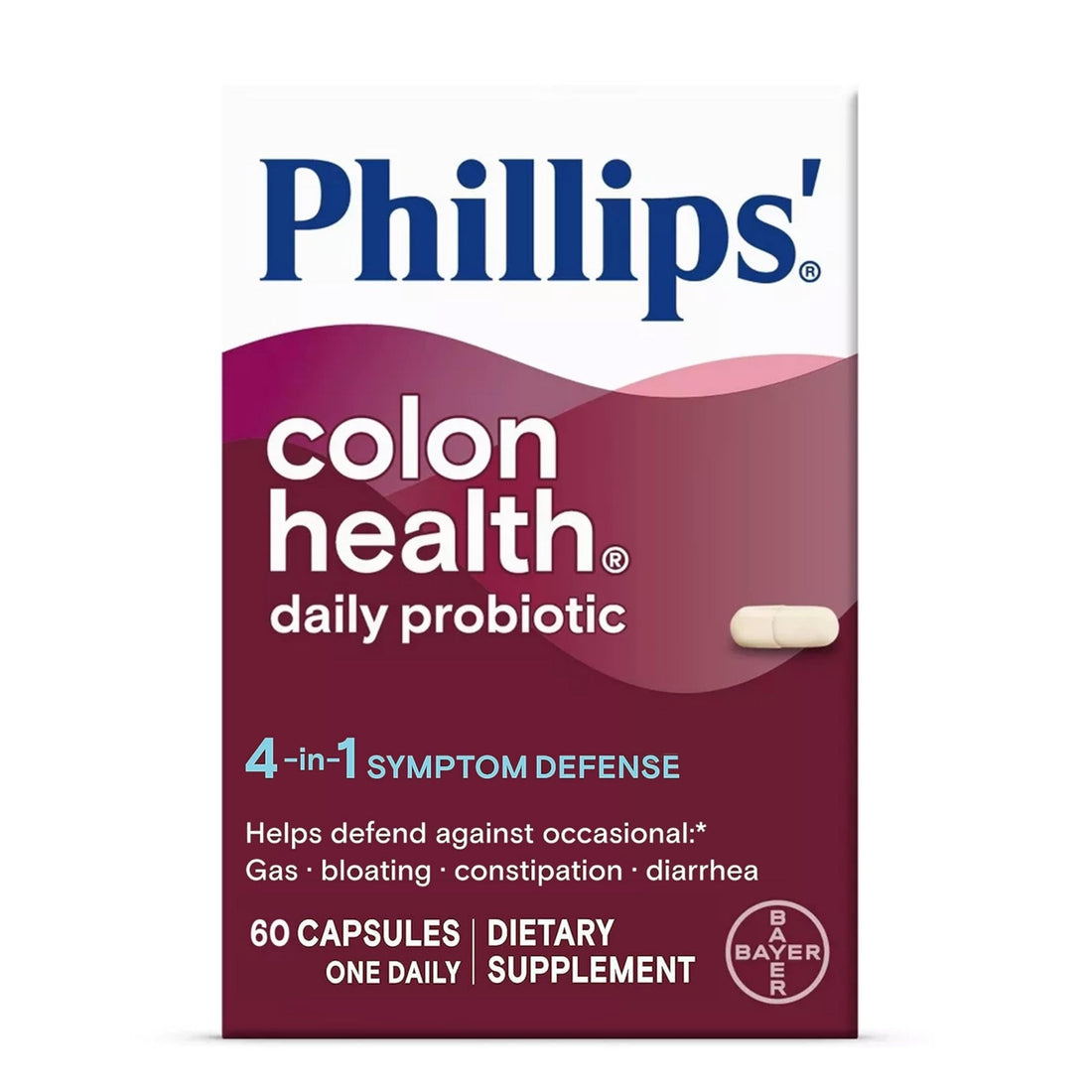 Phillips' Colon Health Daily Probiotic Capsules, 4-in-1 Symptom Defense to help defend against Occasional Gas, Bloating, Constipation, and Diarrhea, Daily Supplement, 60 Count - OzHealthStandard