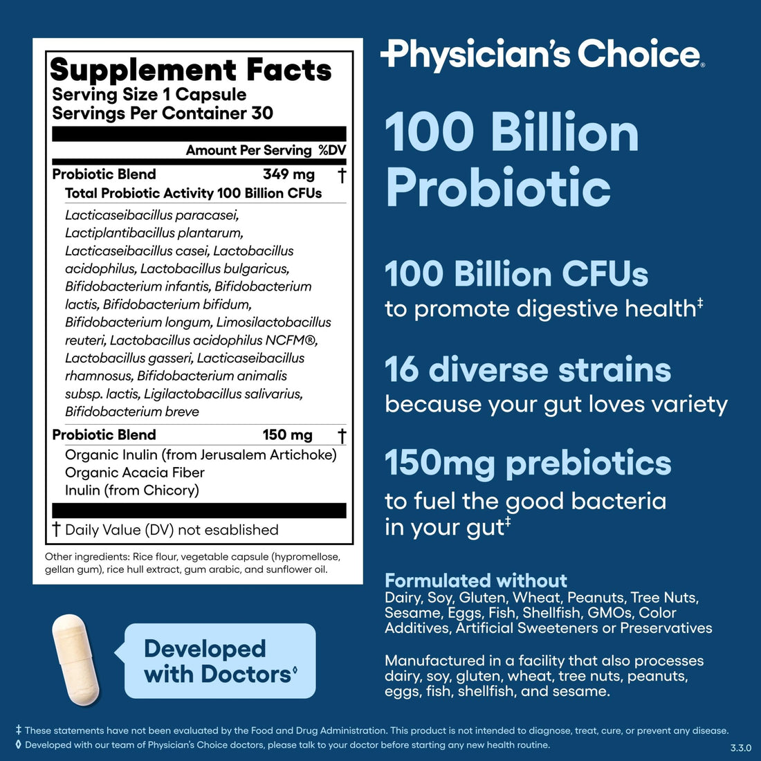 Physician's CHOICE 100 Billion Advanced Probiotic - 16 Strains + Organic Prebiotics - Digestive & Gut Health - Supports Occasional Constipation, Diarrhea, Gas & Bloating - Probiotics for Women & Men - OzHealthStandard