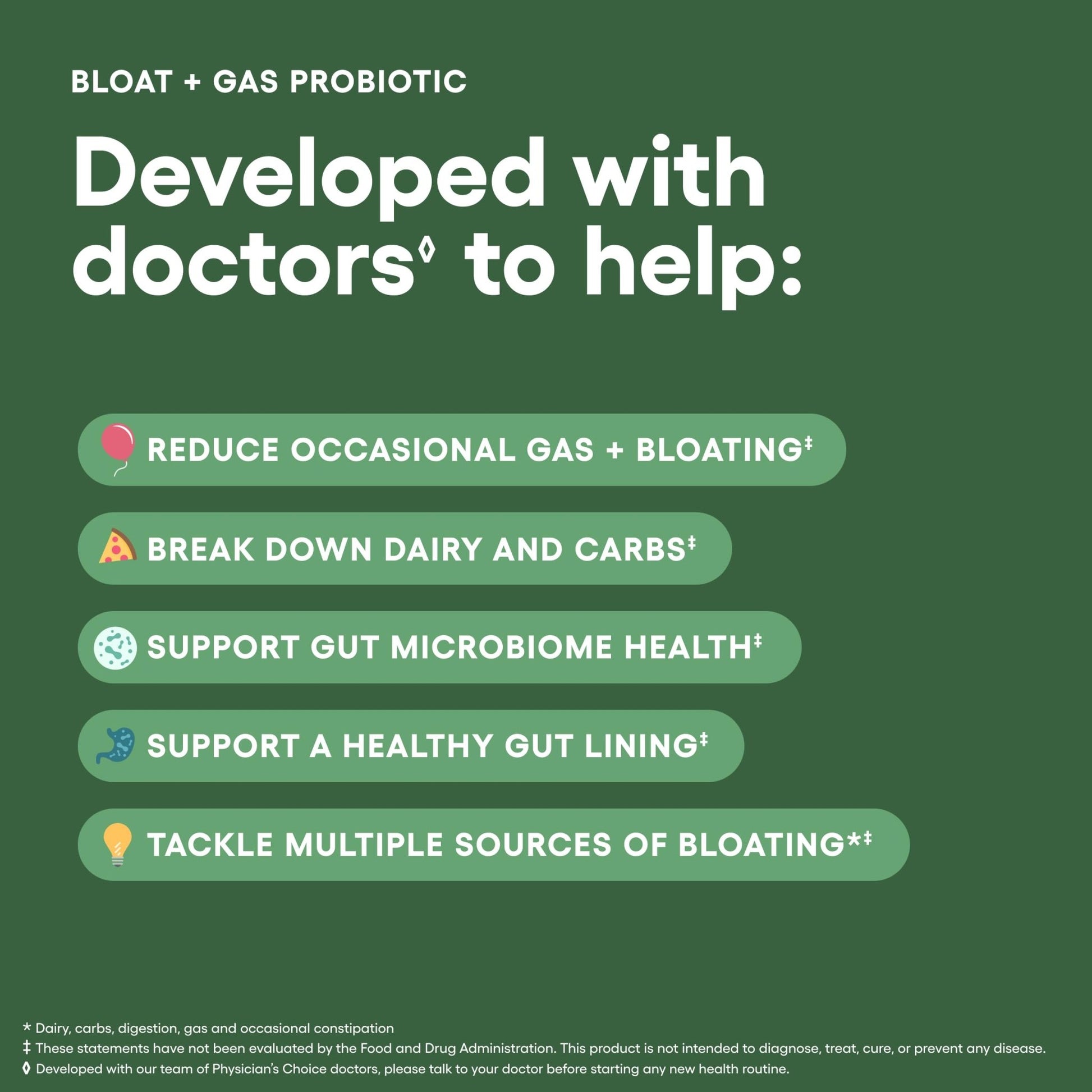 Physician's CHOICE Bloat & Gas Probiotic 5-in-1 Proactive Support + Daily Relief - Digestion & Gut Health- Herbals, Digestive Enzymes, Post & Prebiotics - OzHealthStandard