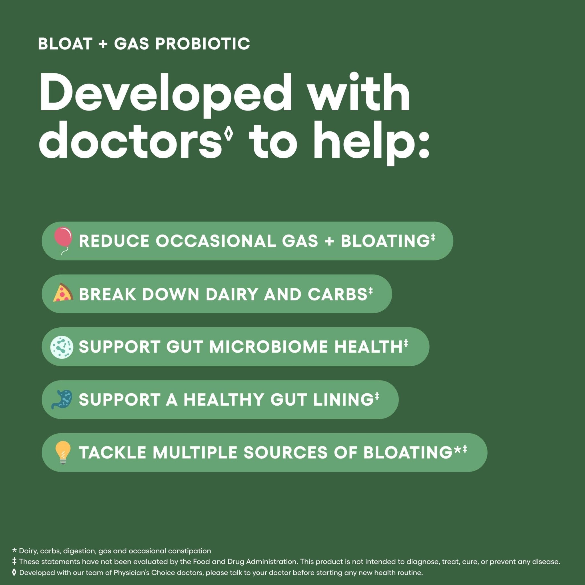 Physician's CHOICE Bloat & Gas Probiotic 5-in-1 Proactive Support + Daily Relief - Digestion & Gut Health- Herbals, Digestive Enzymes, Post & Prebiotics - OzHealthStandard