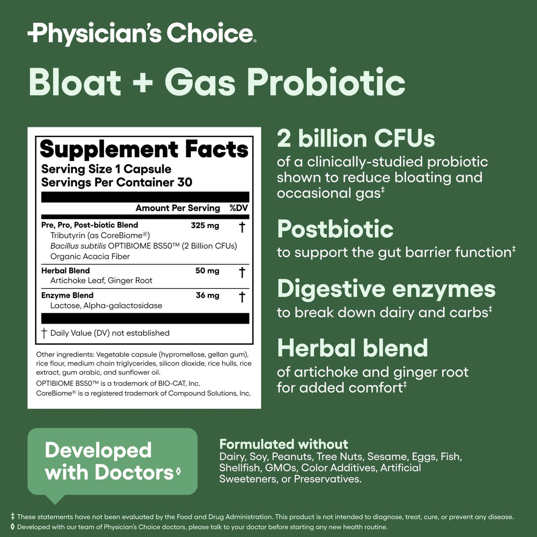 Physician's CHOICE Bloat & Gas Probiotic 5-in-1 Proactive Support + Daily Relief - Digestion & Gut Health- Herbals, Digestive Enzymes, Post & Prebiotics - OzHealthStandard